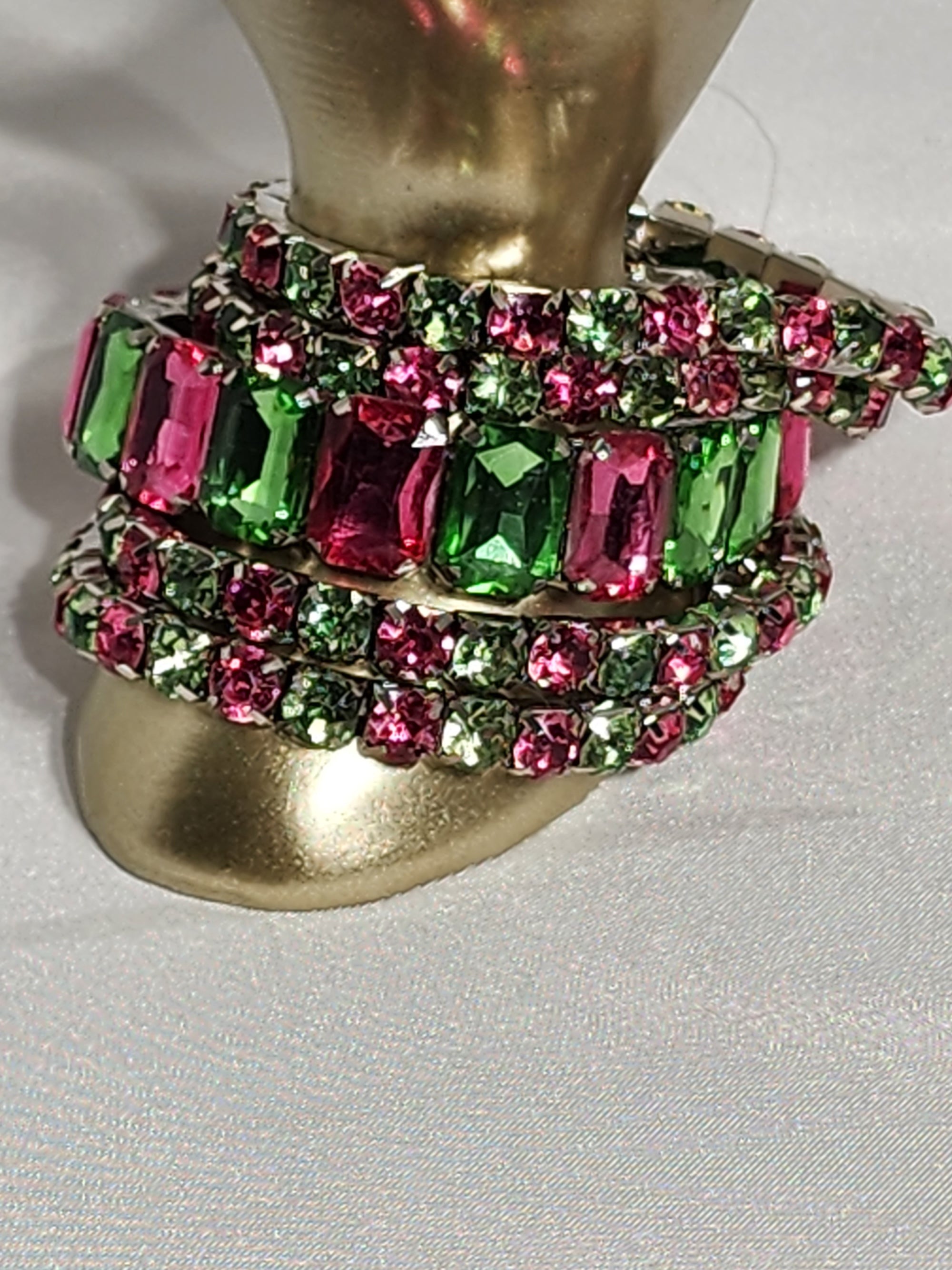 Pink and green rhinestone bracelets