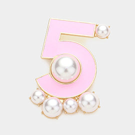 Pink Pearl Embellished Enamel NO. 5 Brooch