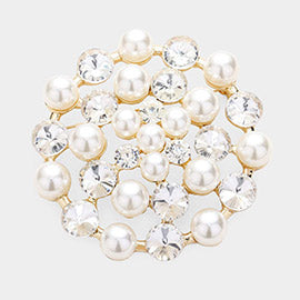 Pearl Round Crystal Brooch