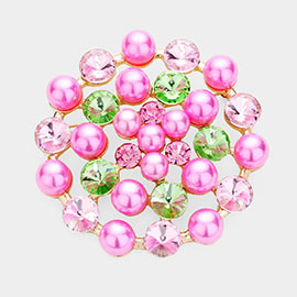 pink & green Pearl Round Crystal brooch