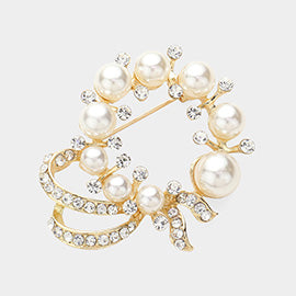 Cream Pearl Rhinestone Brooch