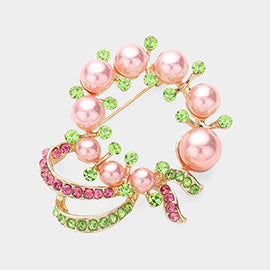 pink &amp; green Pearl Rhinestone Brooch