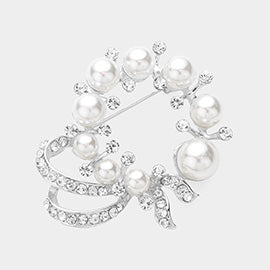 white Pearl Rhinestone Brooch