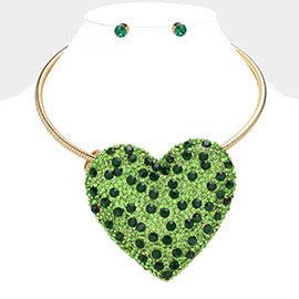 green Stone Studded Oversizde Heart