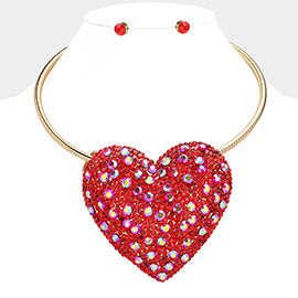 red Stone Studded Oversized Heart