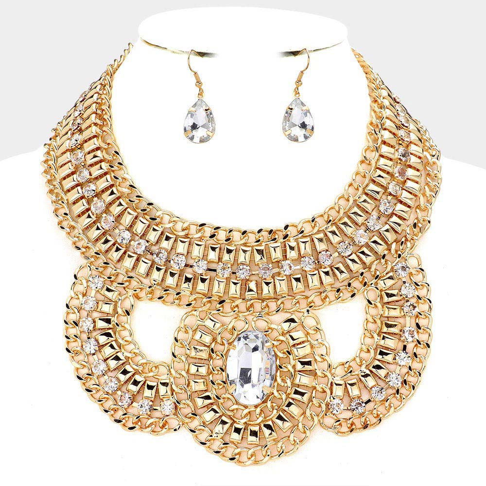gold oval stone statement necklace