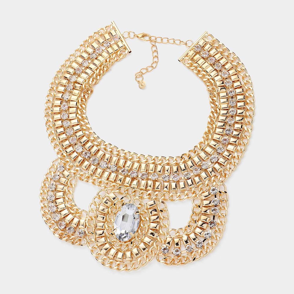 gold oval stone statement necklace