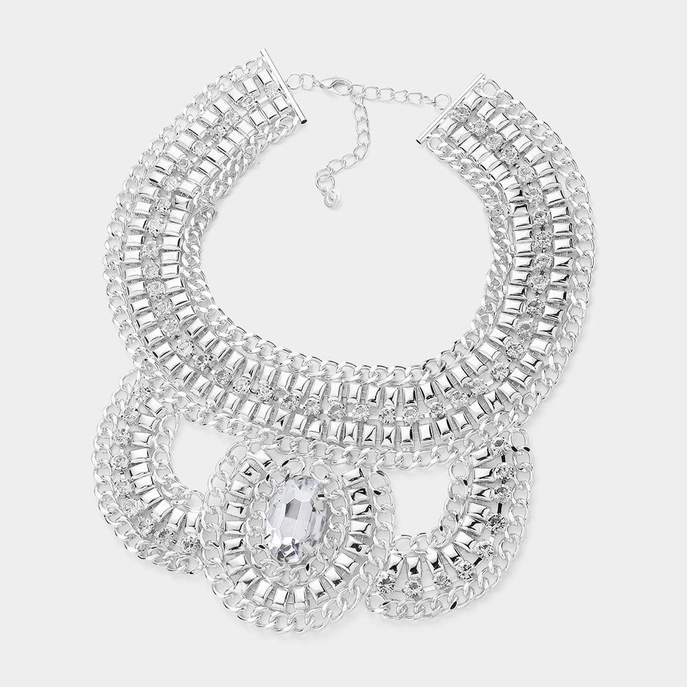 silver oval statement necklace
