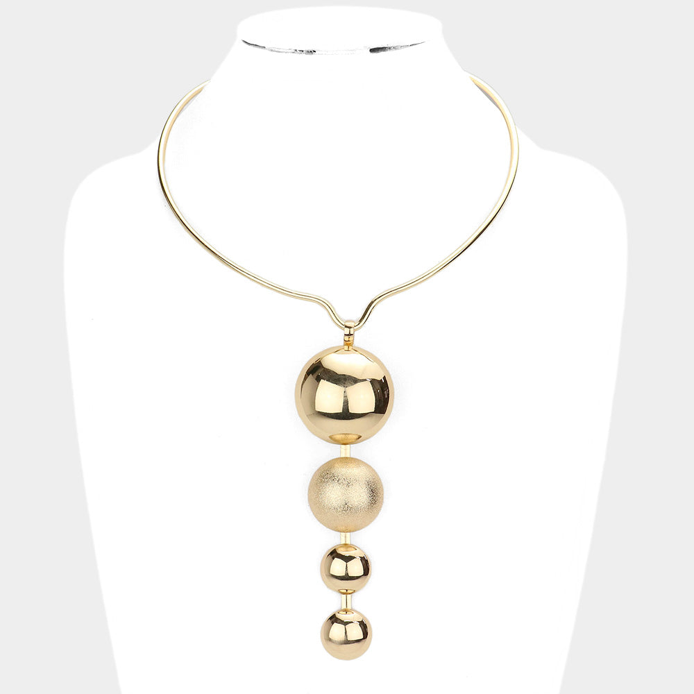 GOLD Frosted Metal Dome Accented Choker Necklace