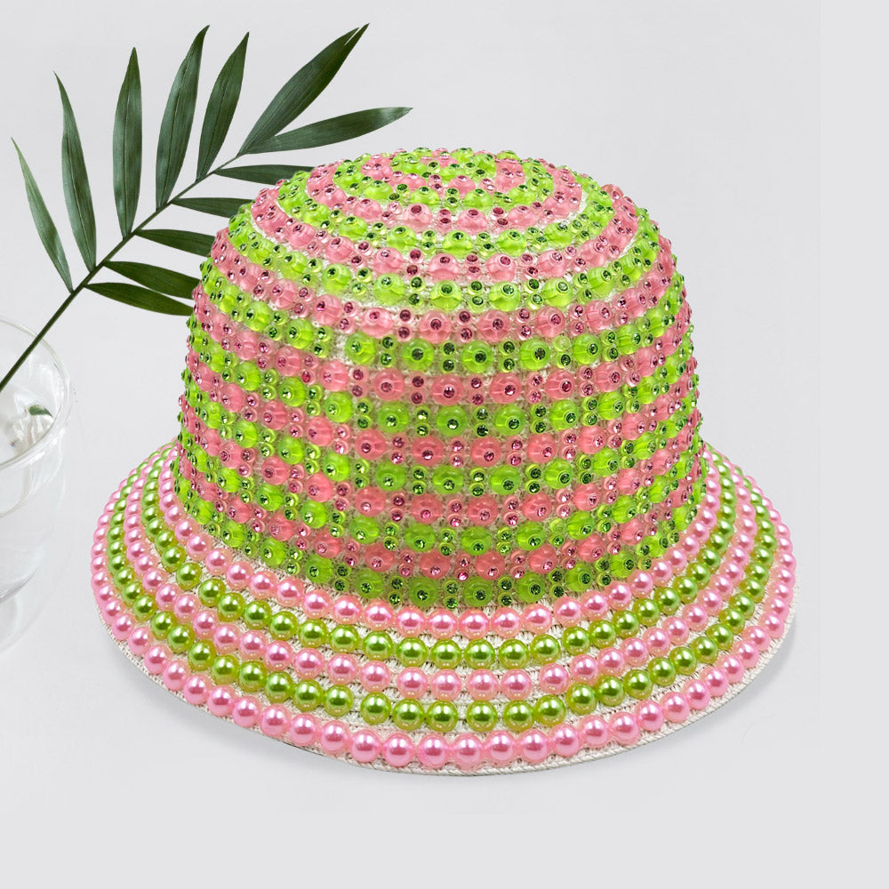 Pink & Green jeweled hat