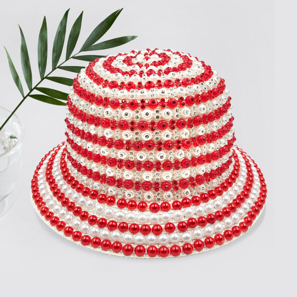 Red & white pearl jeweled hat