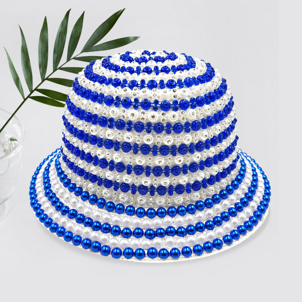 Blue & white pearl jeweled hat