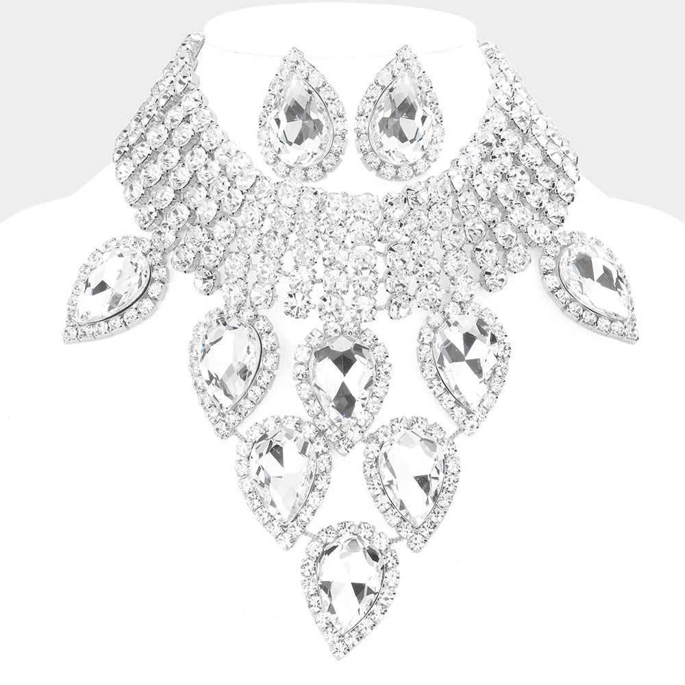 Teardrop Stone Cluster Pointed Evening Choker Necklace