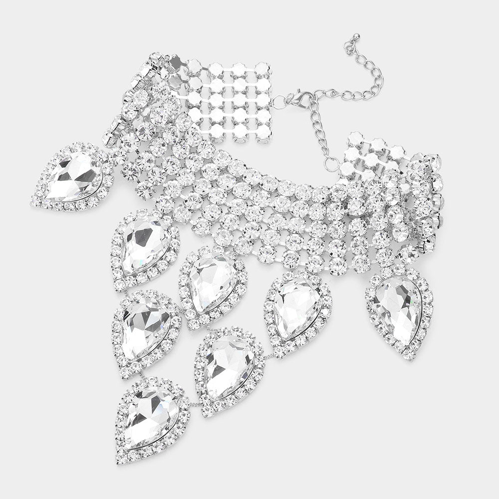 Teardrop Stone Cluster Pointed Evening Choker Necklace