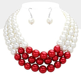 Red &amp; white Layered pearl Necklace