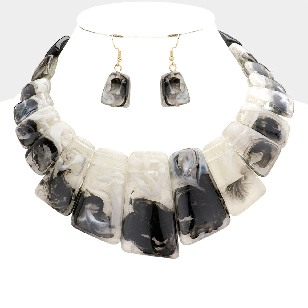 black &amp; white marble pebble necklace