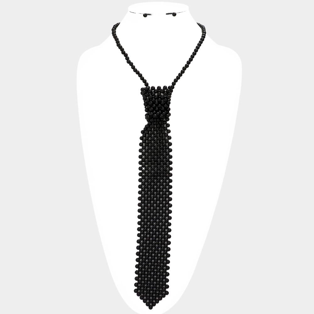 black pearl tie necklace