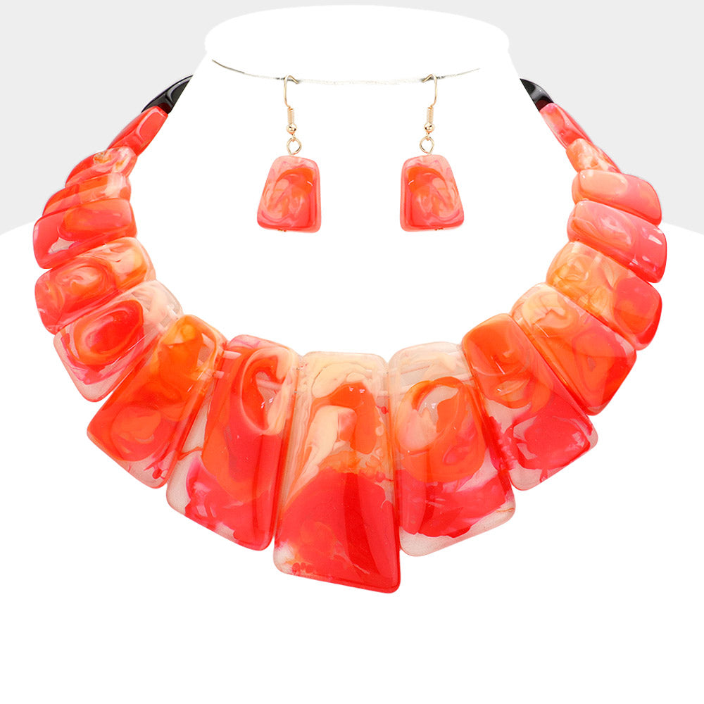 orange marble pebble necklace