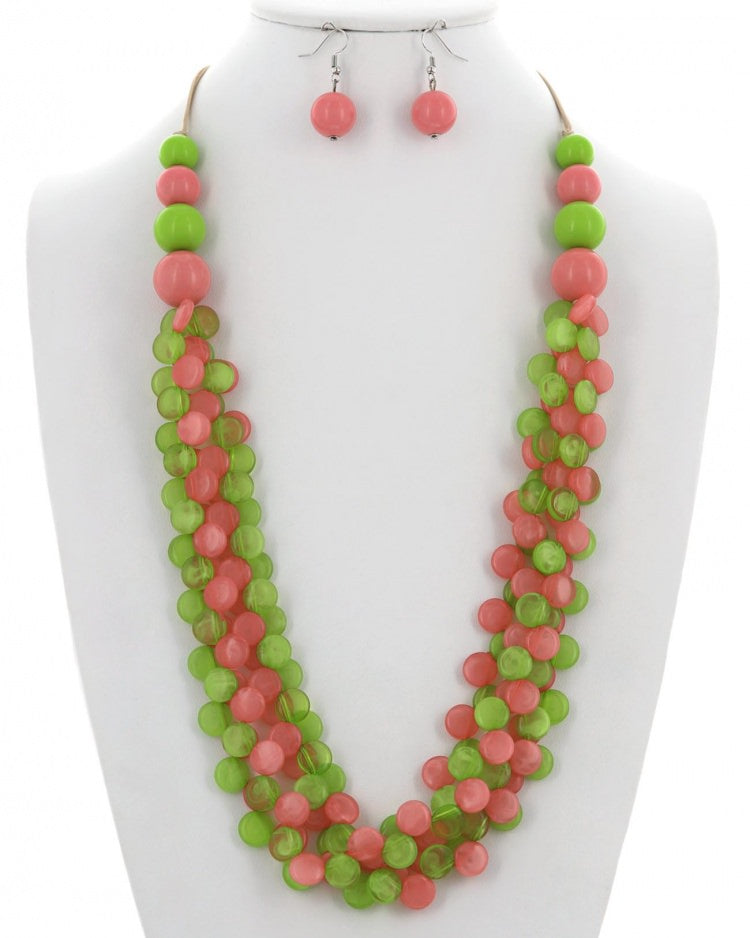 pink and green bead cord necklace