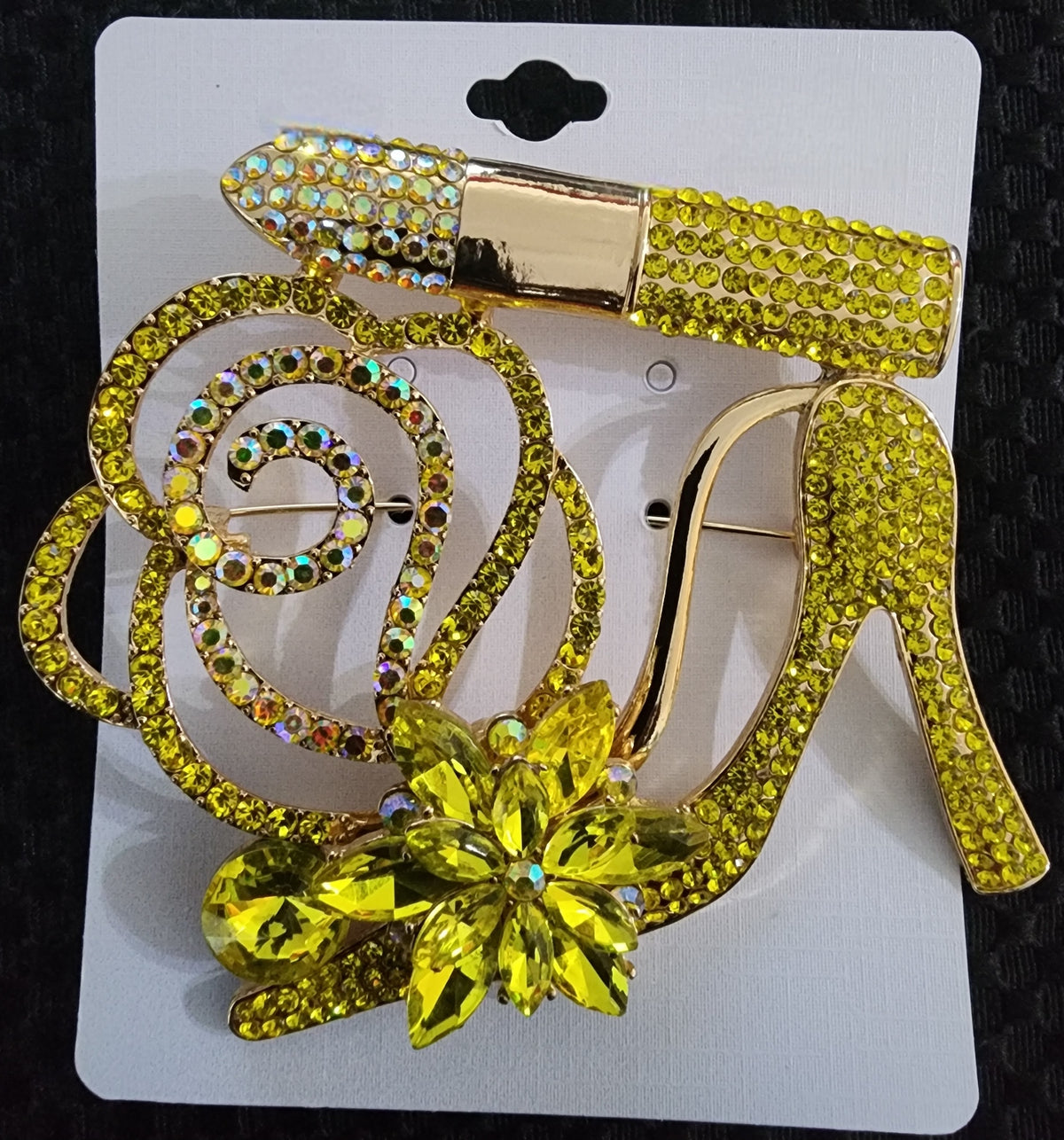 yellow heel brooch