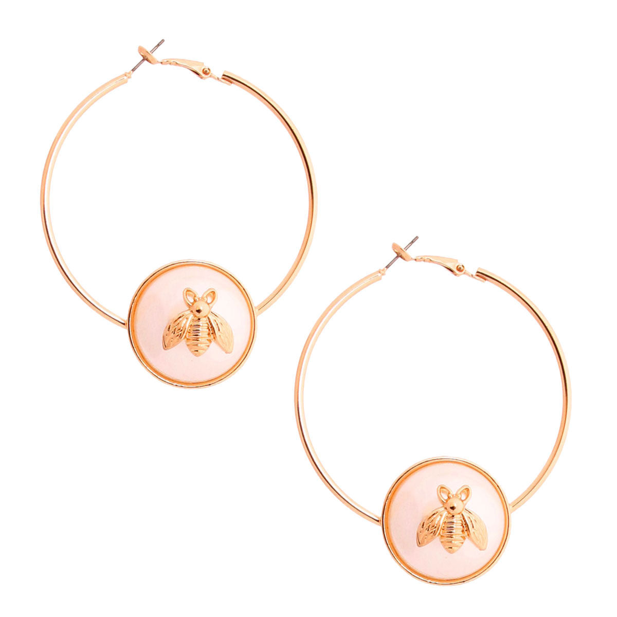Gold Bee Accented Pearl Hoops
