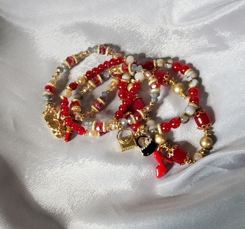 red beauty stretch bracelets