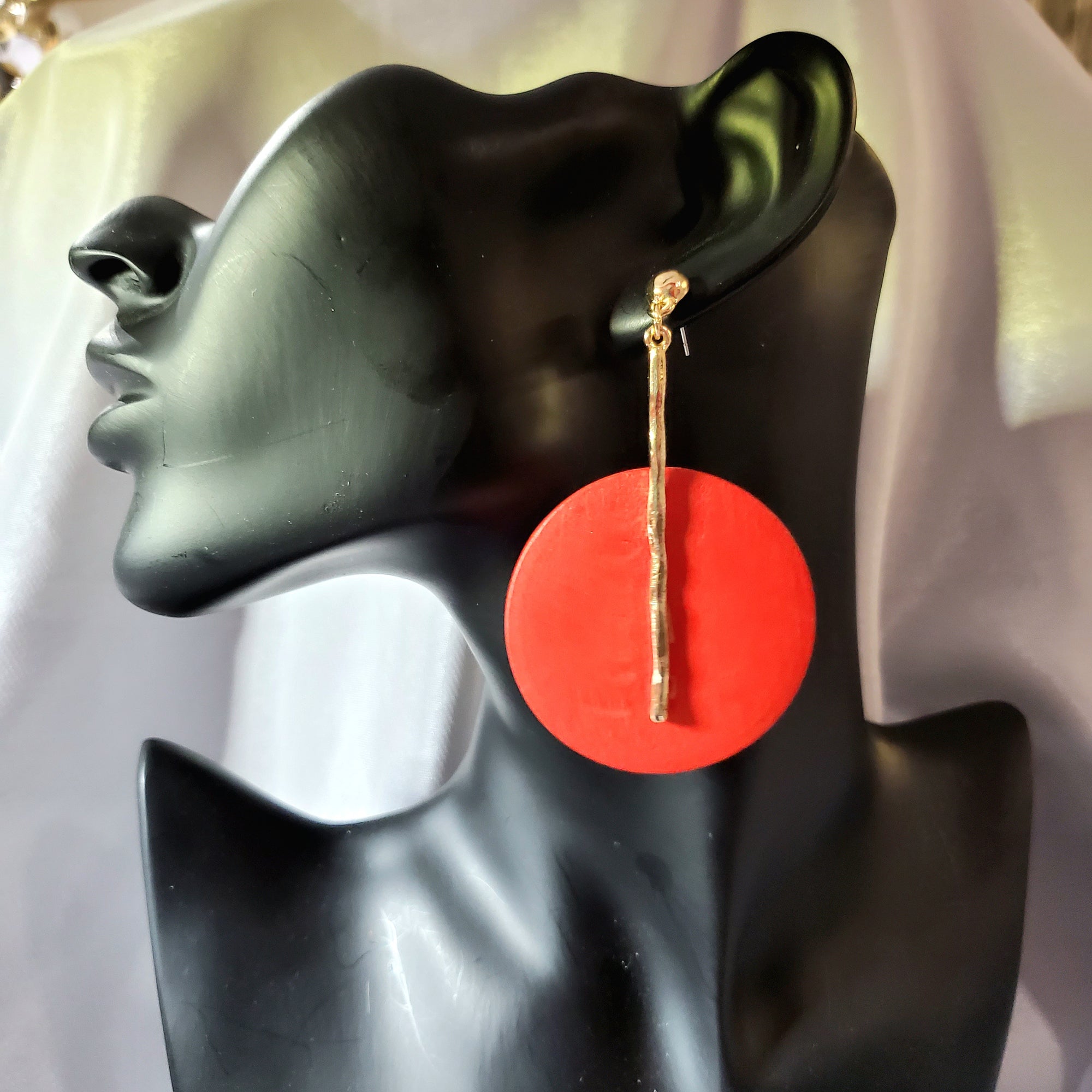 Red wooden drop earring