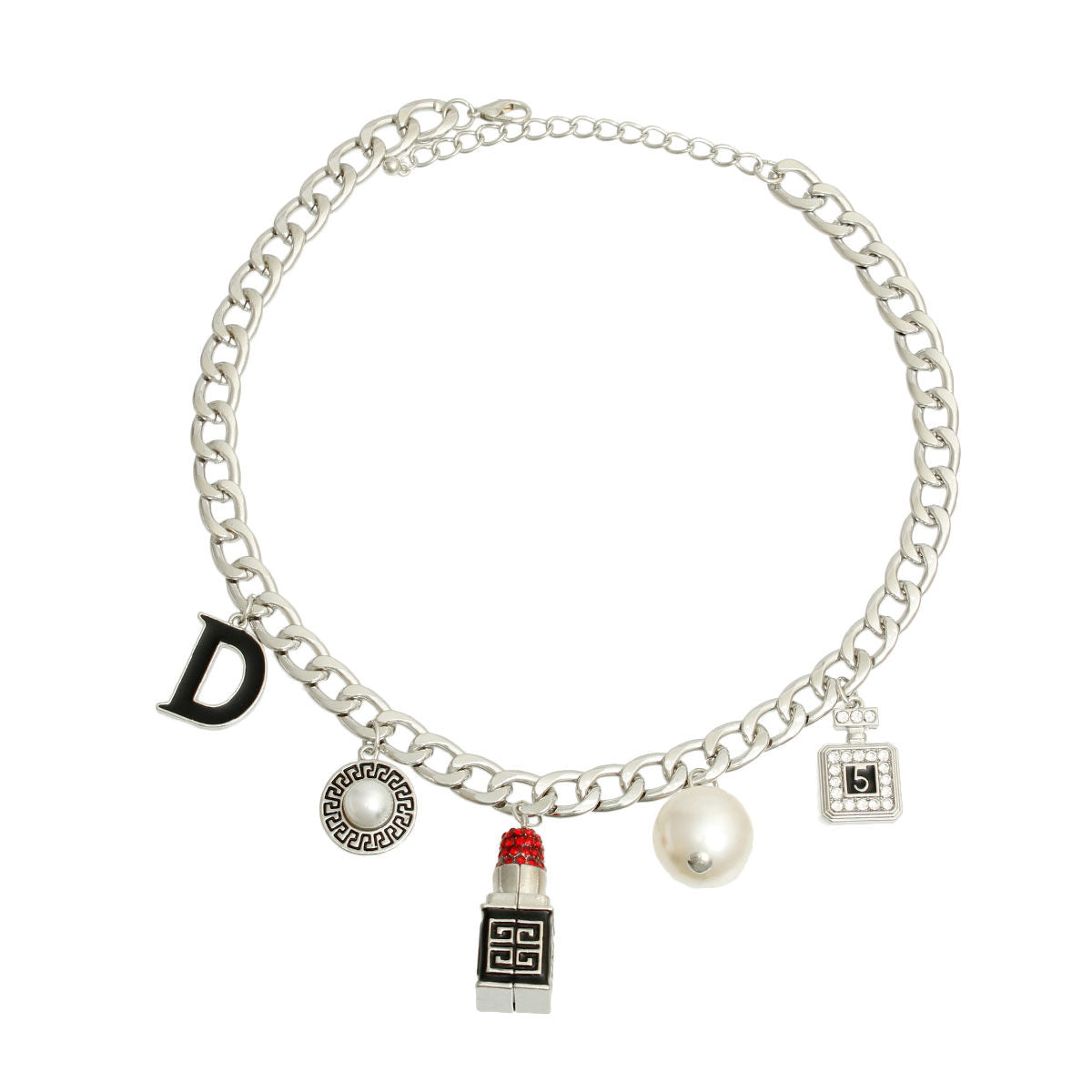Silver Multi Designer Charm Necklace