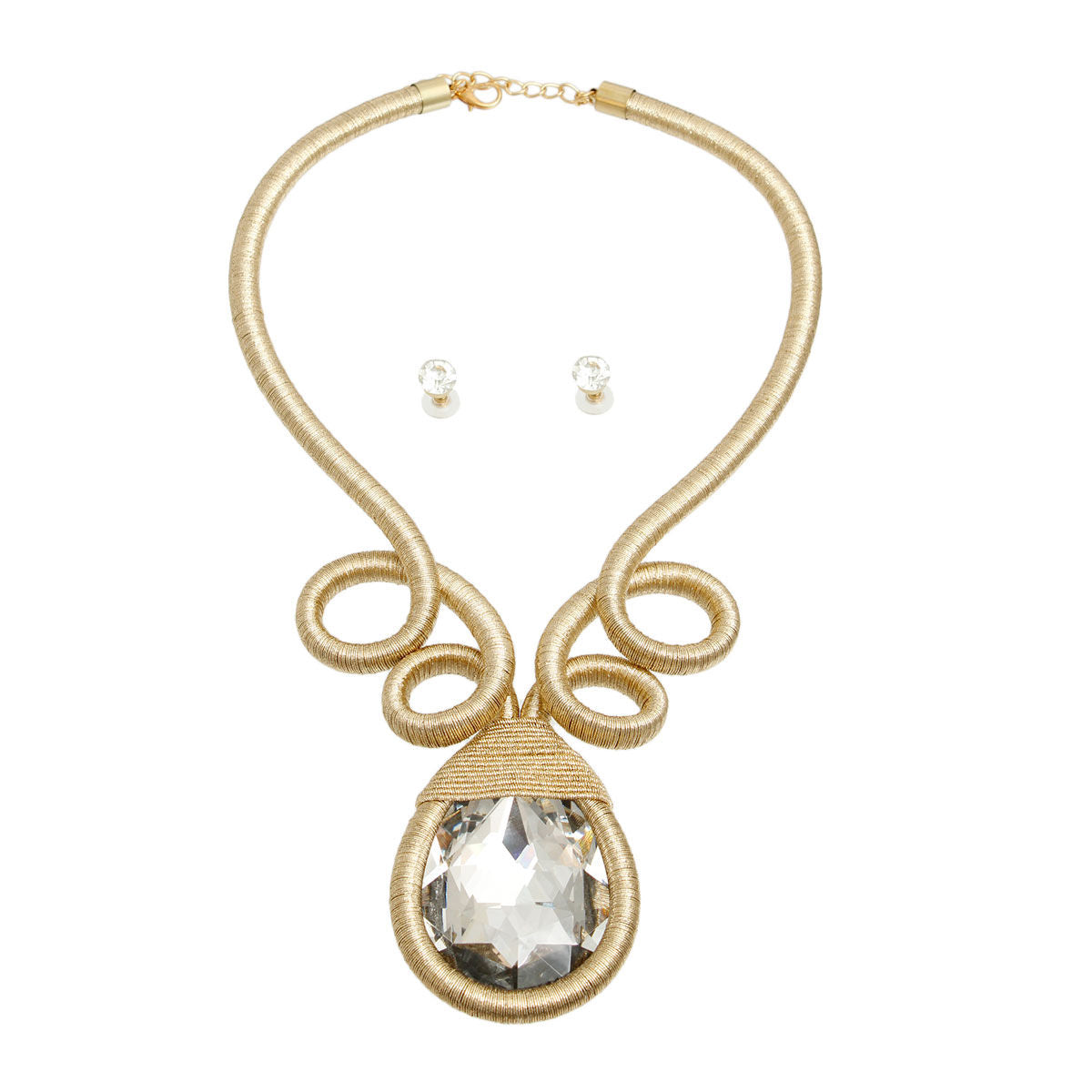 Gold Metallic Cord Teardrop Bib Necklace