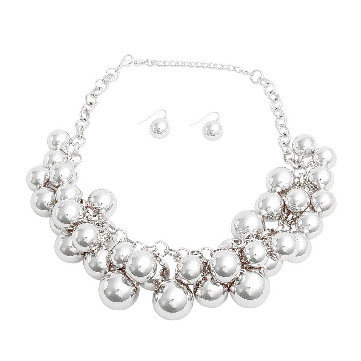 Silver Metal Ball Bead Cluster Collar