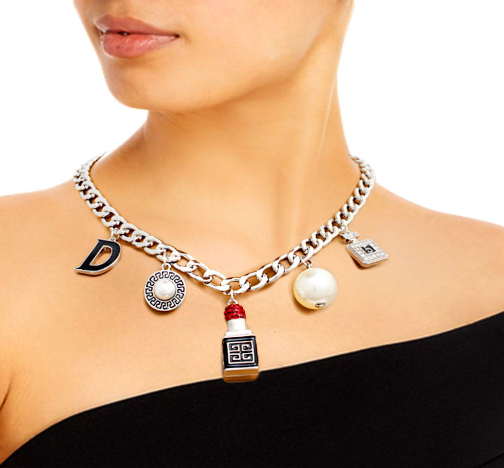 Silver Multi Designer Charm Necklace