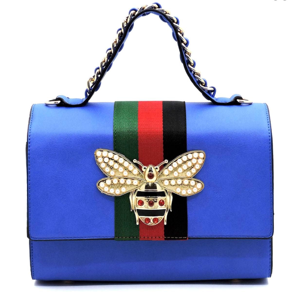 Designer Blue Stripe Satchel Set