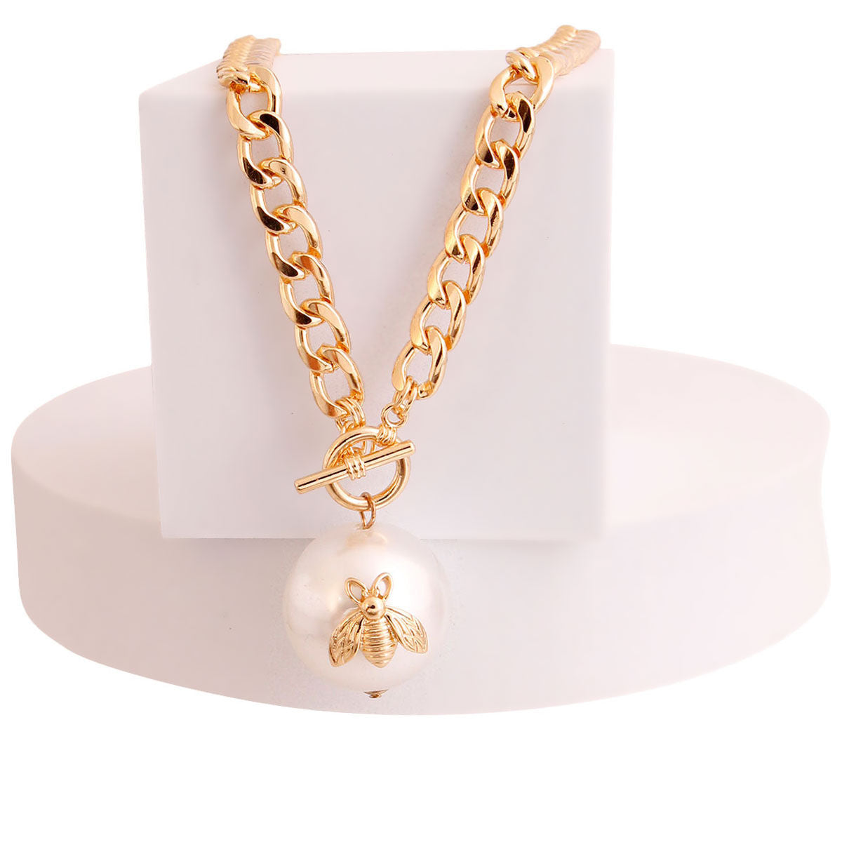 Gold Bee Accented Pearl Chain