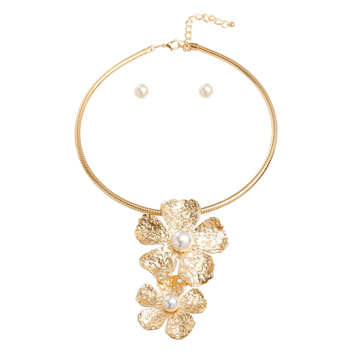 Gold Metal Flower Pearl Set