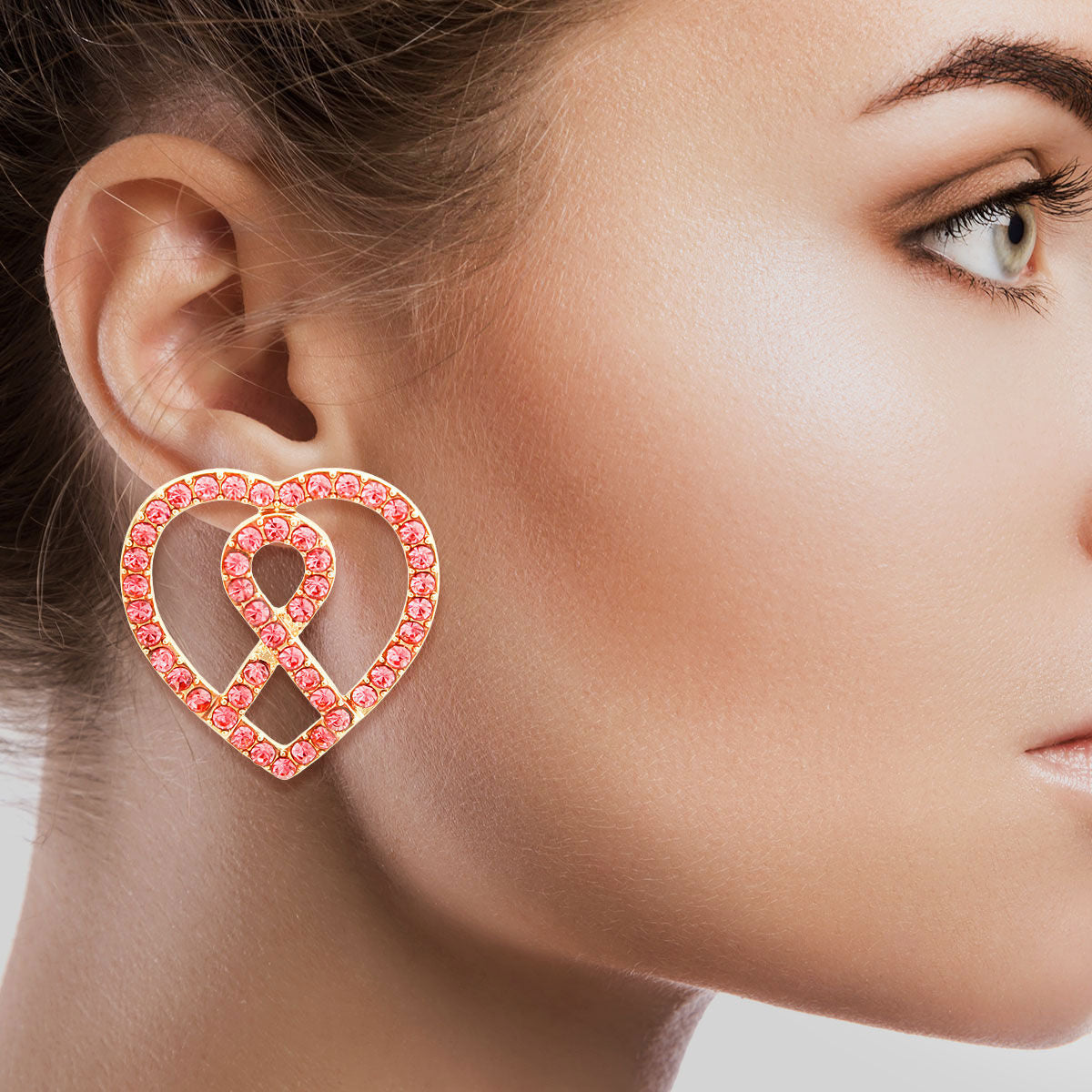 Pink Ribbon Pink Heart Studs