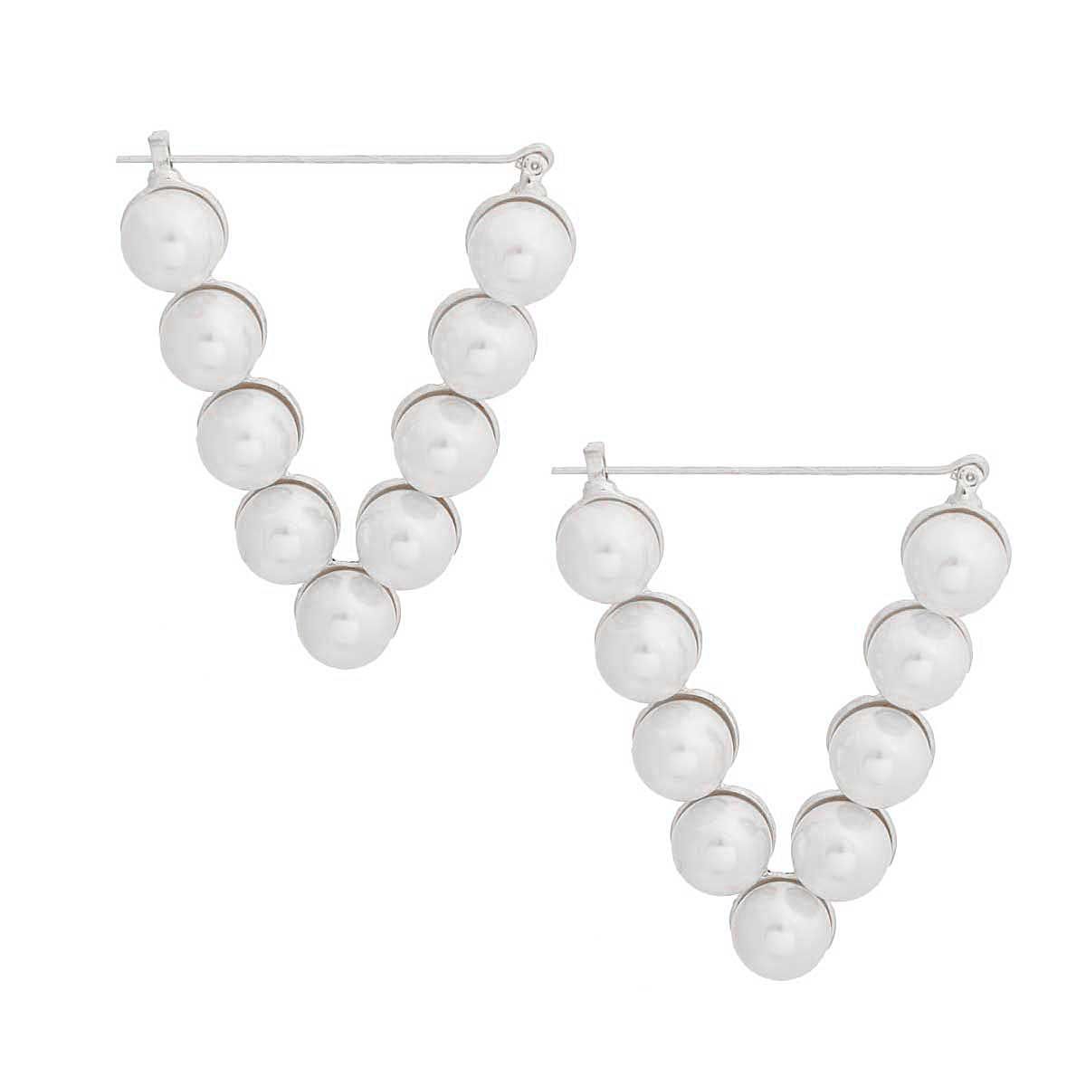 White Pearl Studded Triangle Hoops