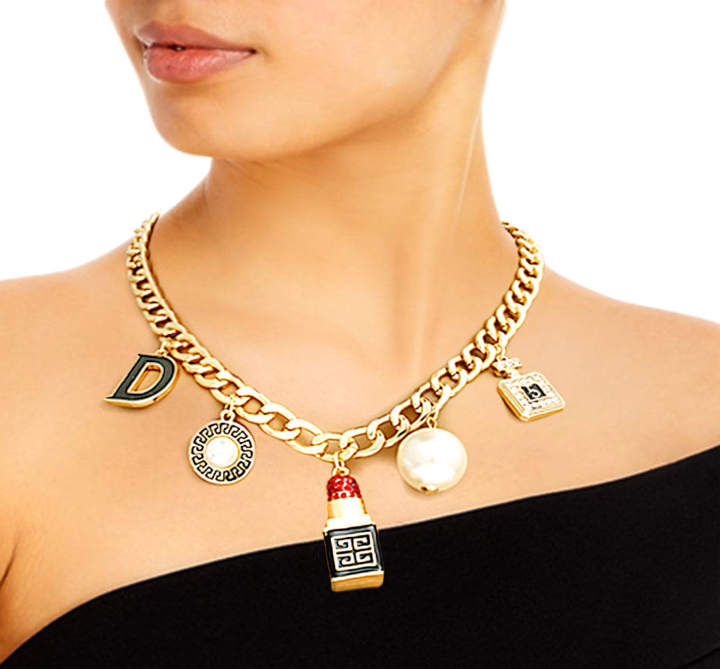 Gold Multi Designer Charm Necklace