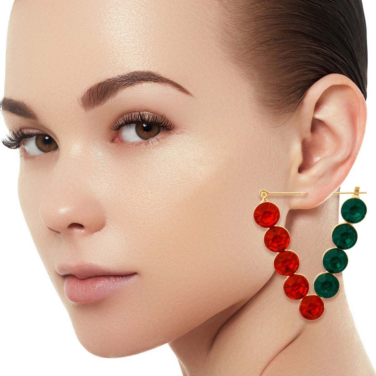 Red and Green Studded Triangle Hoops