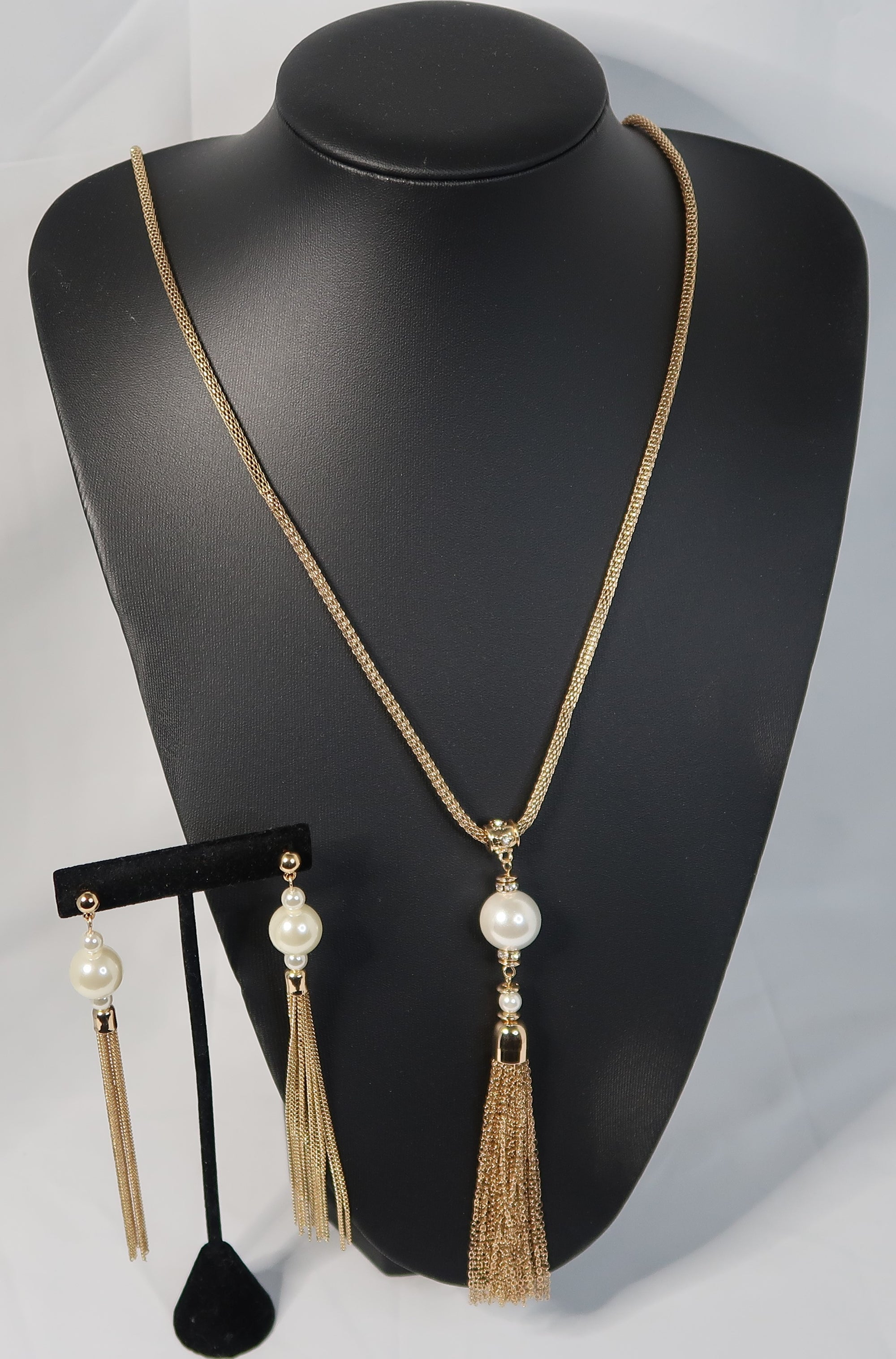 Long Gold Pearl Tassel Set