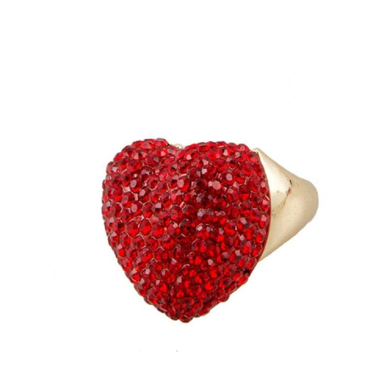 Gold red rhinestone stretch ring