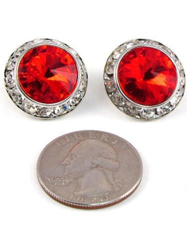 Large Red Rondelle Crystal Stud Earrings