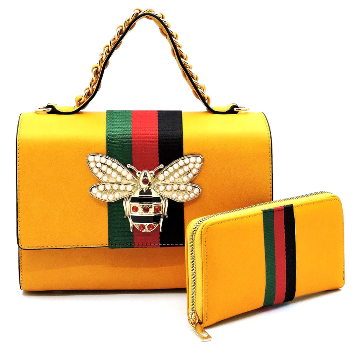 Designer Mustard Stripe Satchel Set