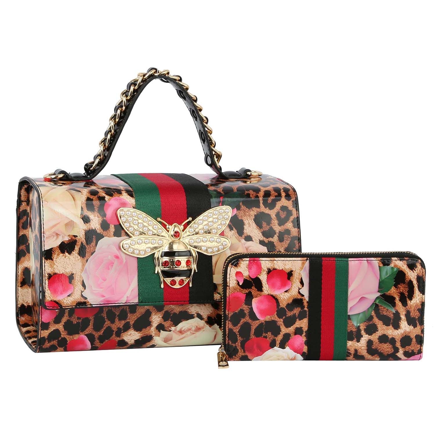 Leopard Patent Leather Designer Satchel Set