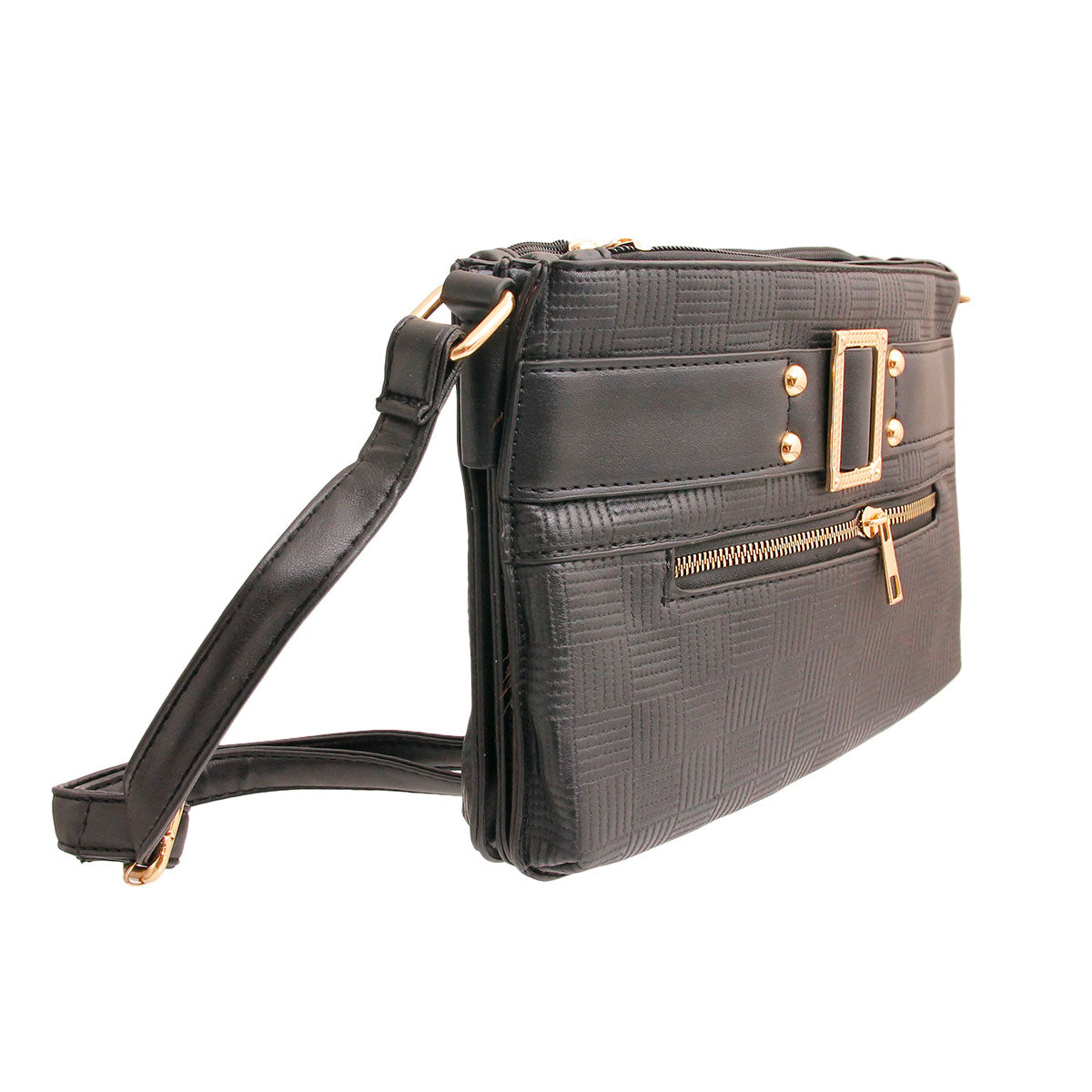 Black Leather Buckle Crossbody