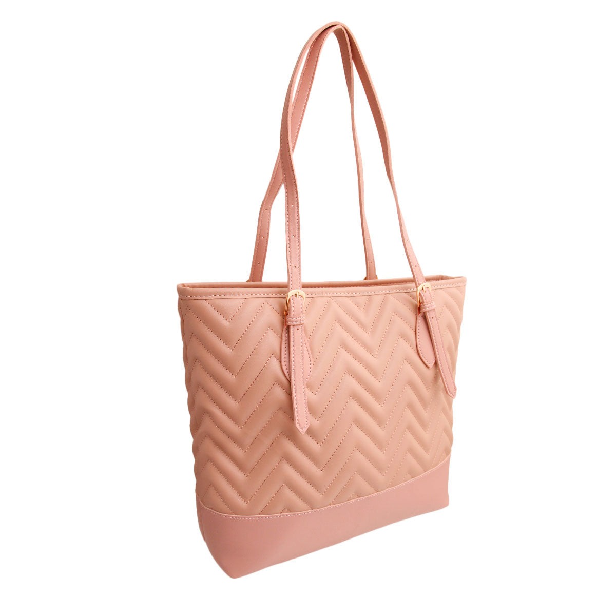 Light Pink Leather Chevron Tote Bag
