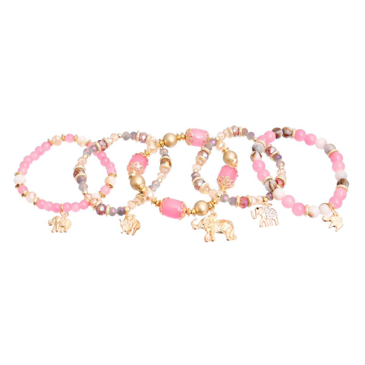 Pink Bead Elephant Bracelets