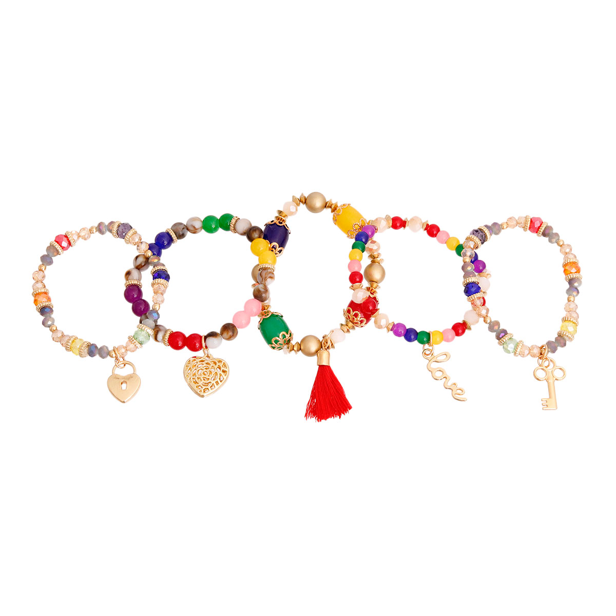 Multi Color Glass Bead Love Charm Bracelets