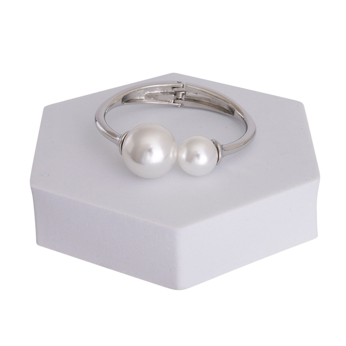 Big and Small Pearl Silver Bangle