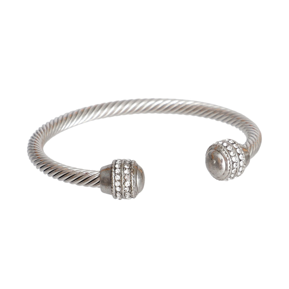 Burnished Silver Cable Classic Stone Bangle