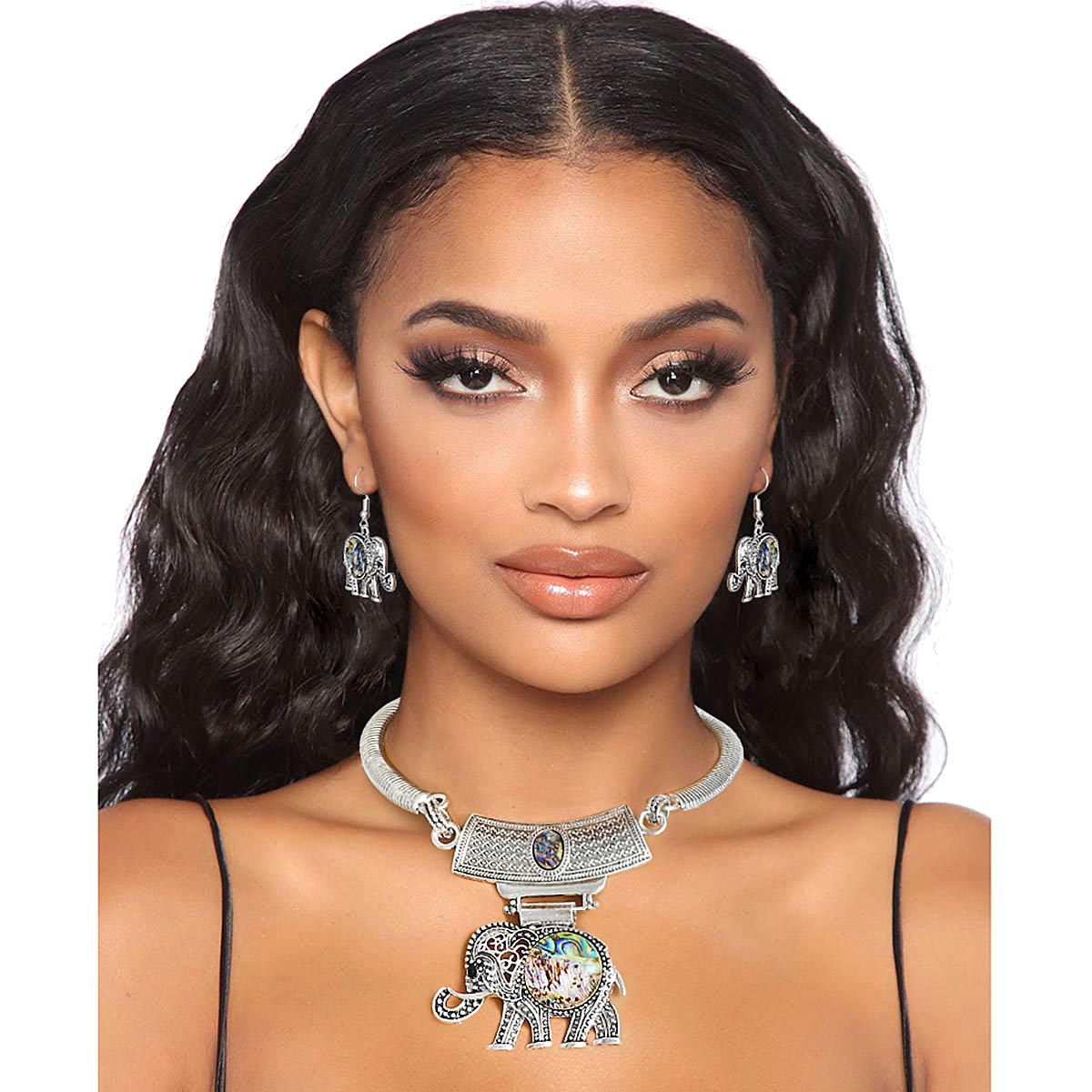 Burnished Silver Elephant Choker Set